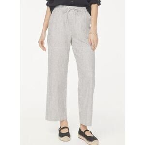 J.Crew Slim Wide Leg Linen Drawstring Pants Womens 14 Black White Striped CG405